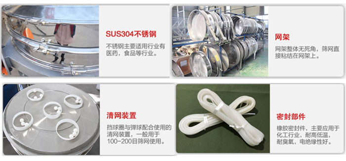 不銹鋼旋振篩細(xì)節(jié)：網(wǎng)架，清網(wǎng)裝置，密封部件
